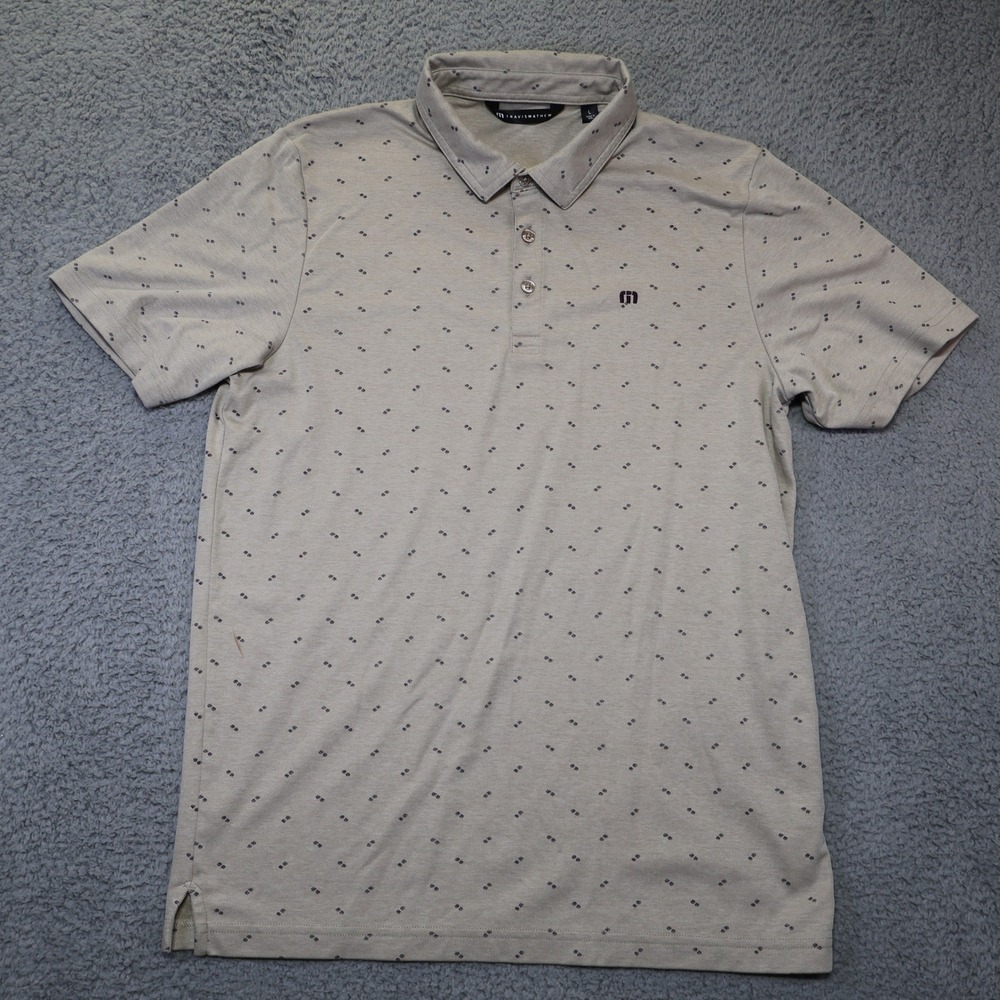 TravisMathew Mens Tan Geometric Print Pique Golf Polo Shirt Size Large L
